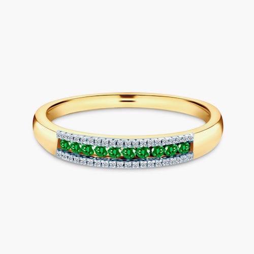 Pierścionek zaręczynowy SAVICKI: dwukolorowe złoto, szmaragdy, diamenty